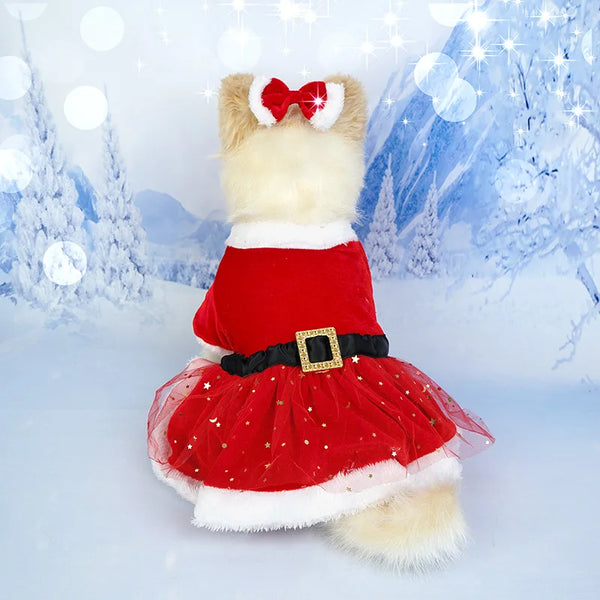 Christmas Pet Dress – Festive Fleece Outfit for Small to Medium Dogs &
