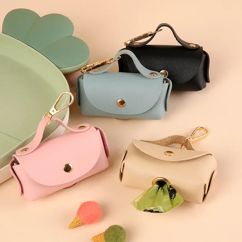 Stylish Faux Leather Pet Poop Bag Holder with Dispenser – Portable Dog Poop Bag Holder