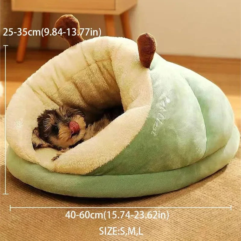 Warm Small Dog Kennel Bed – Breathable Slippers-Shaped Pet House, Foldable & Washable Dog Bed for Cats and Dogs