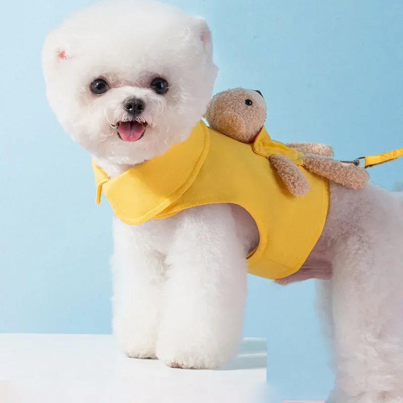 Cute Dog Harness & Leash Set with Pocket Bear – Adjustable Vest Harness for Small Dogs & Cats, Breathable No-Pull Puppy Harness for Walking & Training