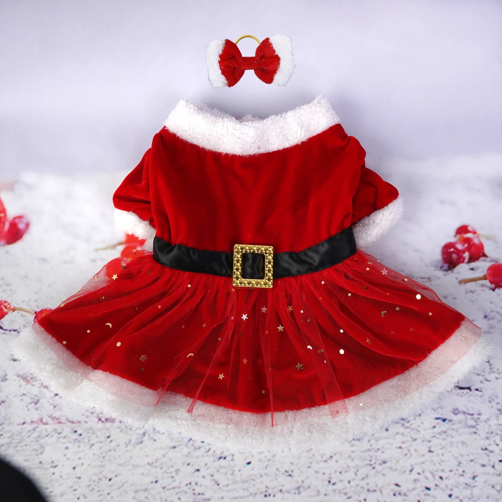 Christmas Pet Dress – Festive Fleece Outfit for Small to Medium Dogs &